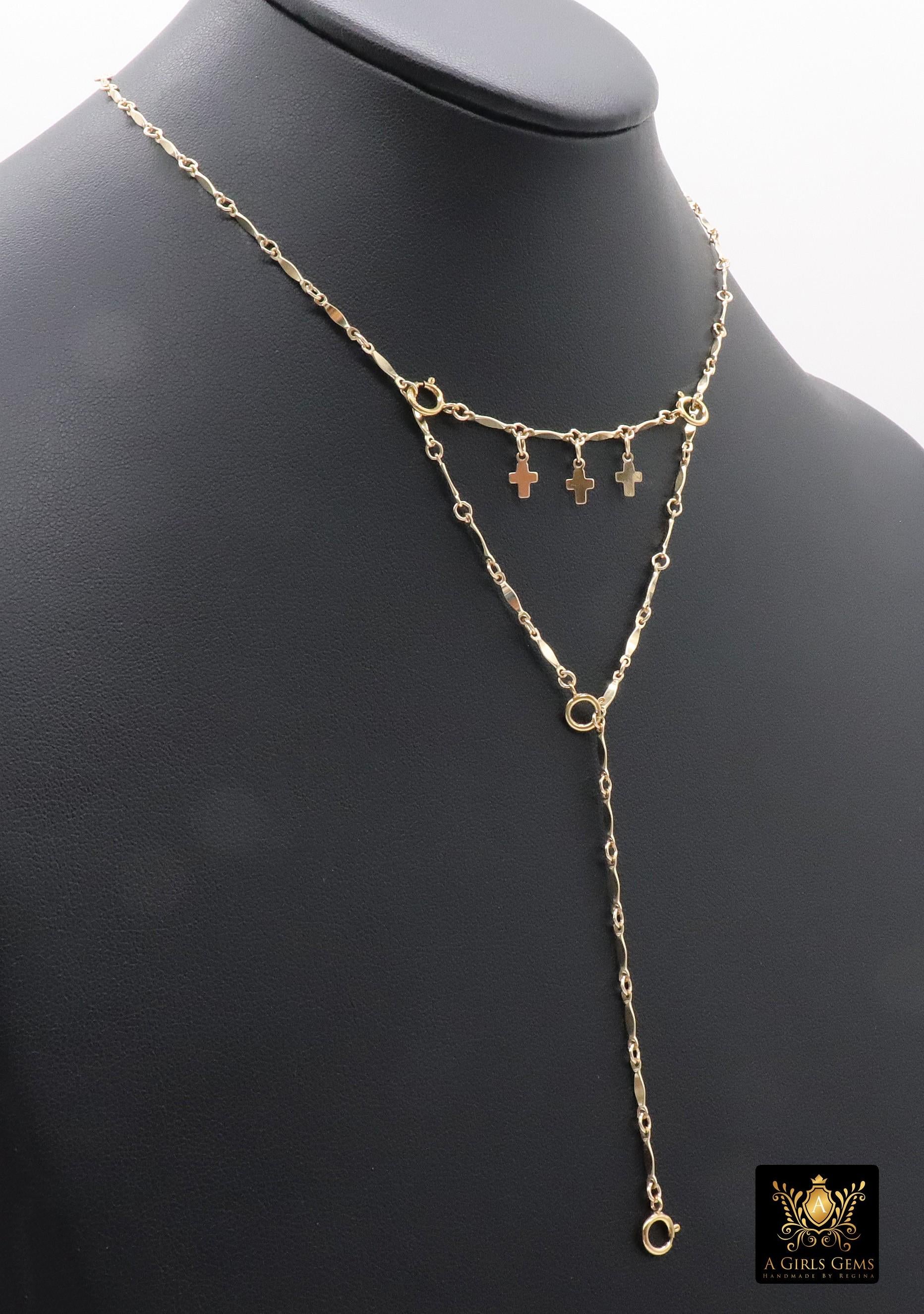 14 K Gold Filled Dap Bar Extender with Three 6 mm Cross Charms, 925 Sterling Silver Dap Bar Charms Extender Chains