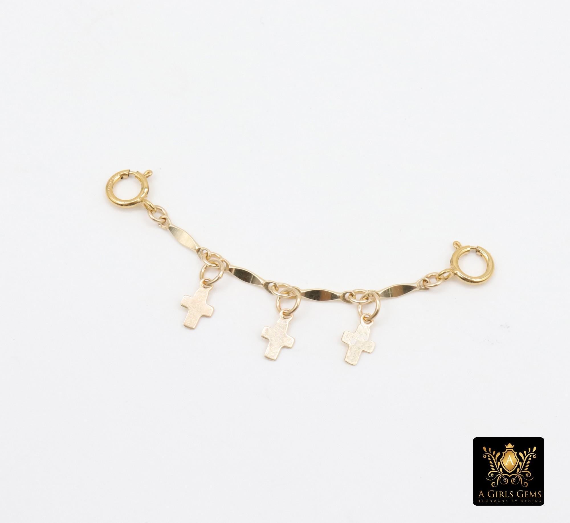 14 K Gold Filled Dap Bar Extender with Three 6 mm Cross Charms, 925 Sterling Silver Dap Bar Charms Extender Chains