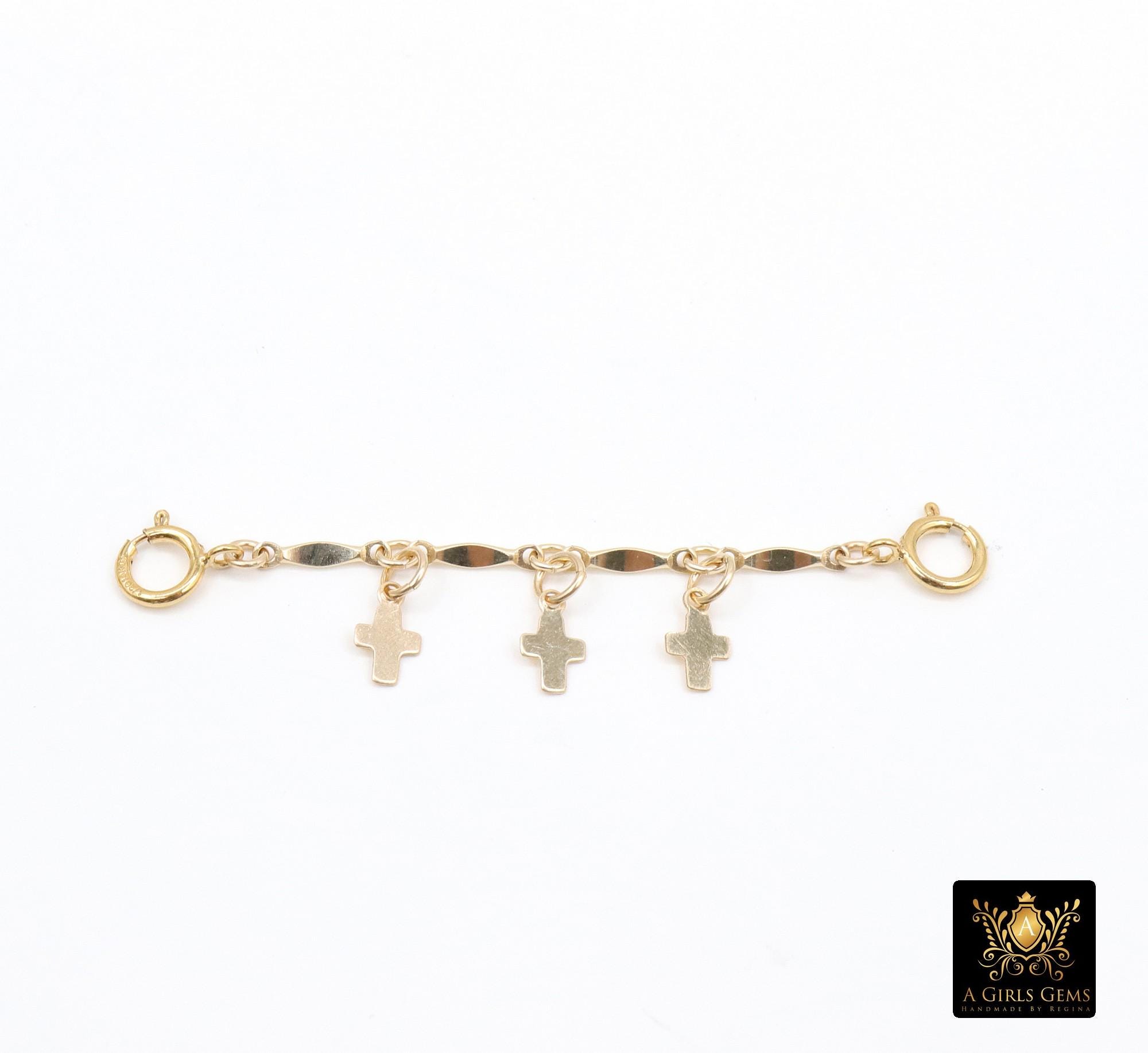 14 K Gold Filled Dap Bar Extender with Three 6 mm Cross Charms, 925 Sterling Silver Dap Bar Charms Extender Chains