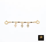 14 K Gold Filled Dap Bar Extender with Three 6 mm Cross Charms, 925 Sterling Silver Dap Bar Charms Extender Chains