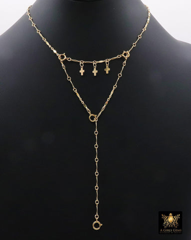 14 K Gold Filled Dap Bar Extender with Three 6 mm Cross Charms, 925 Sterling Silver Dap Bar Charms Extender Chains