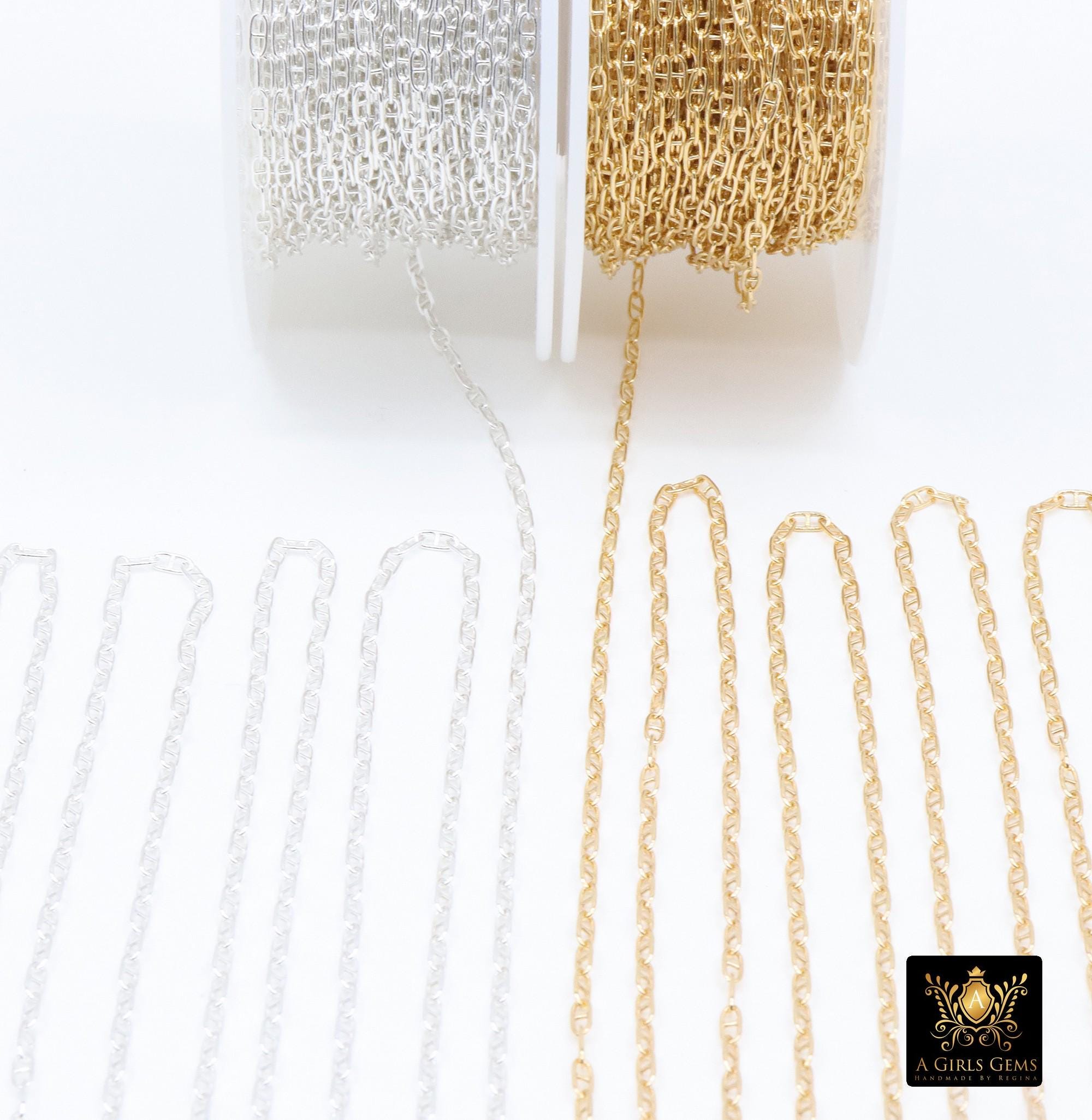 14 K Gold Filled Mariner Chains, 925 Silver Smooth Mariner CH# 905, Anchor Sequin Smooth Flat Chain