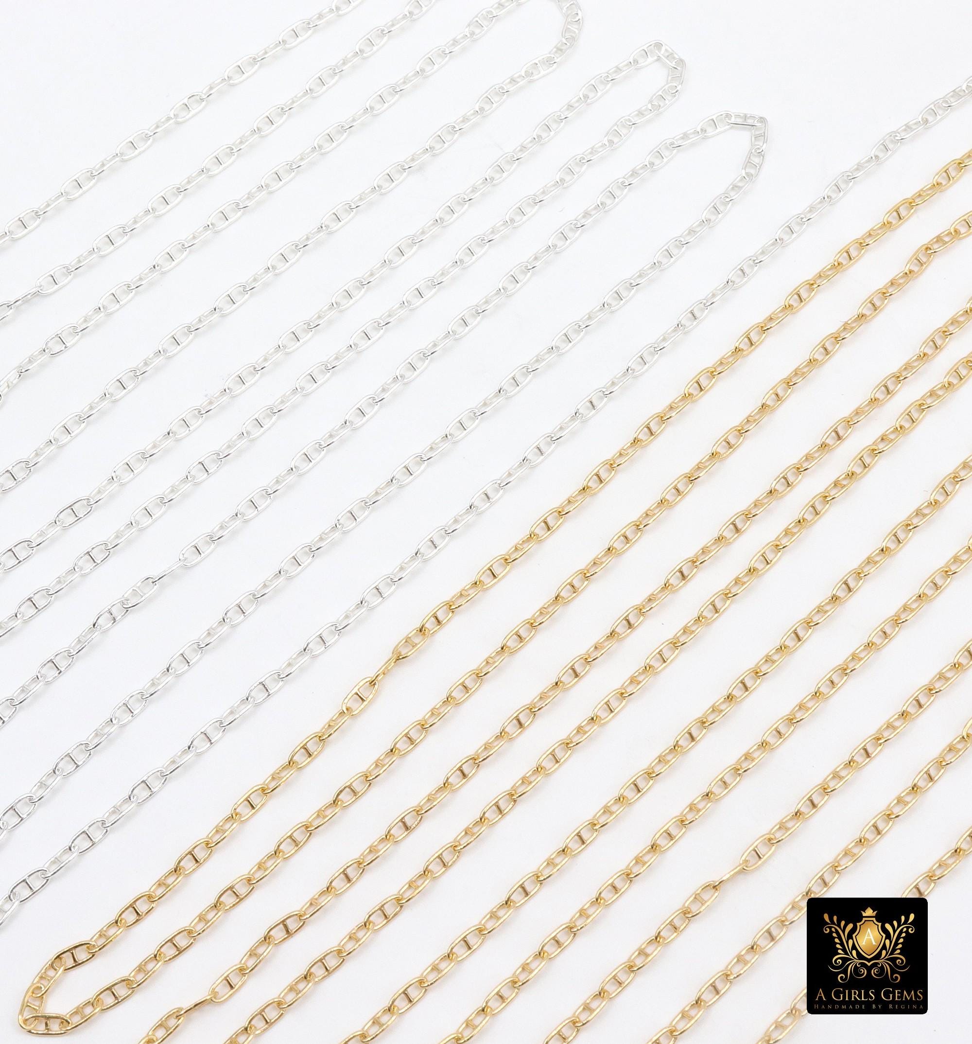 14 K Gold Filled Mariner Chains, 925 Silver Smooth Mariner CH# 905, Anchor Sequin Smooth Flat Chain