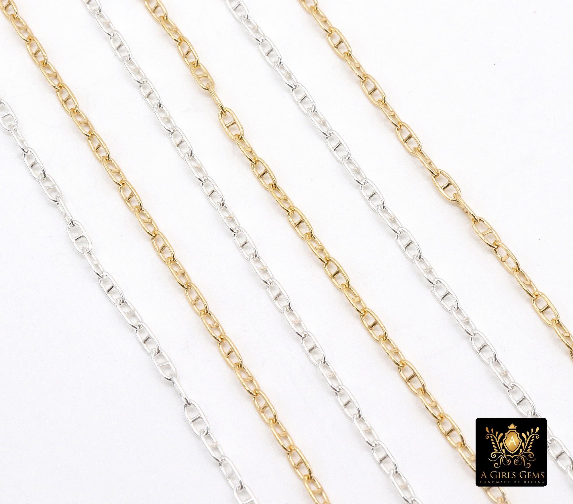 14 K Gold Filled Mariner Chains, 925 Silver Smooth Mariner CH# 905, Anchor Sequin Smooth Flat Chain