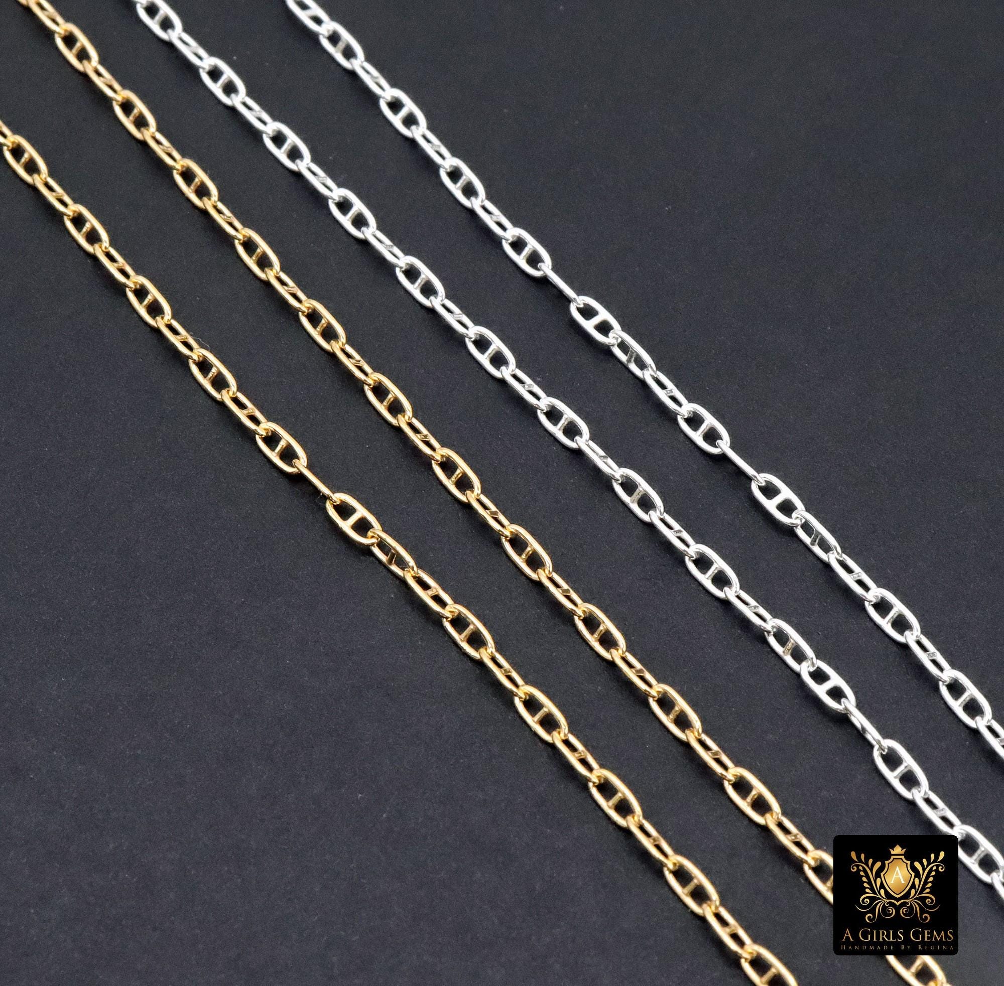 14 K Gold Filled Mariner Chains, 925 Silver Smooth Mariner CH# 905, Anchor Sequin Smooth Flat Chain