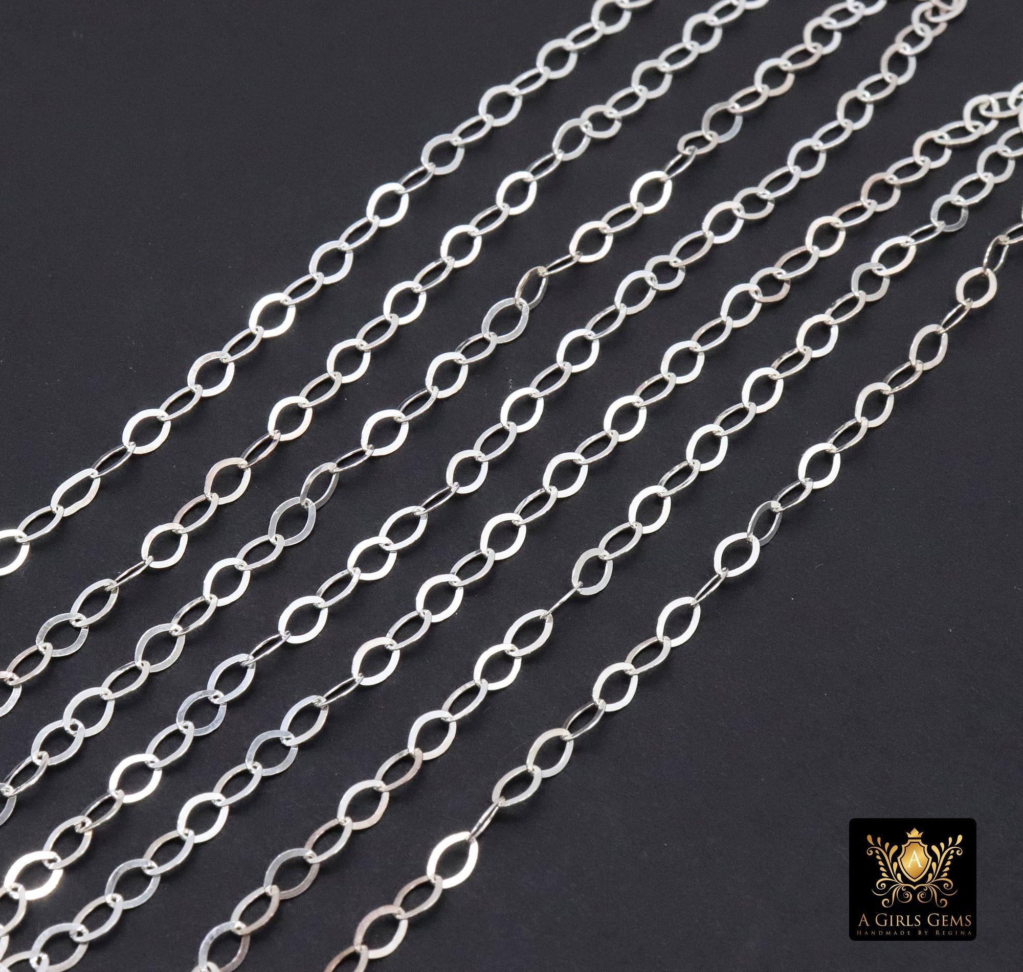 925 Sterling Silver Hammered Chains, 4.7 mm Flat Cable Chain CH# 923, Unfinished Extender Jewelry Chain