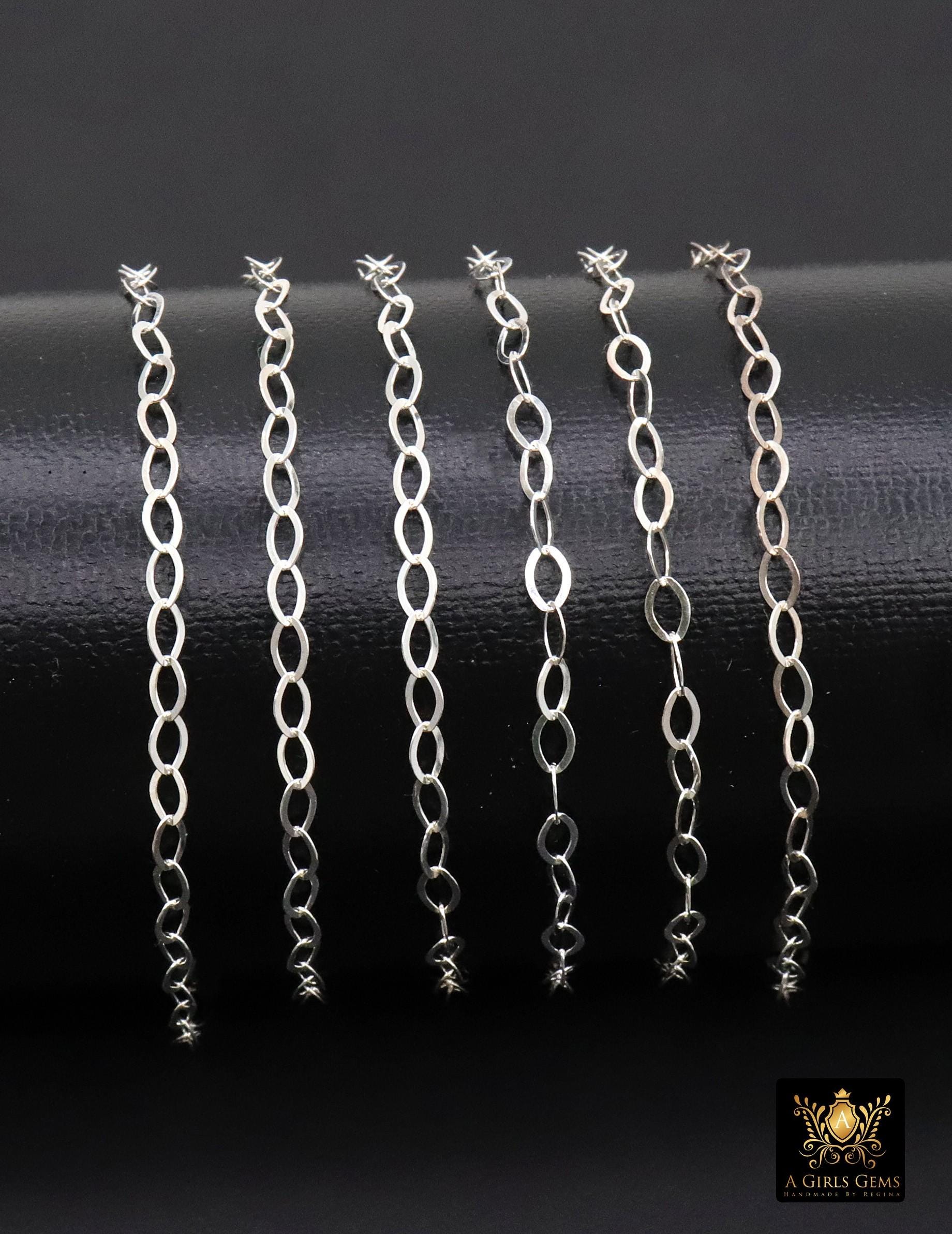 925 Sterling Silver Hammered Chains, 4.7 mm Flat Cable Chain CH# 927, Unfinished Extender Jewelry Chain