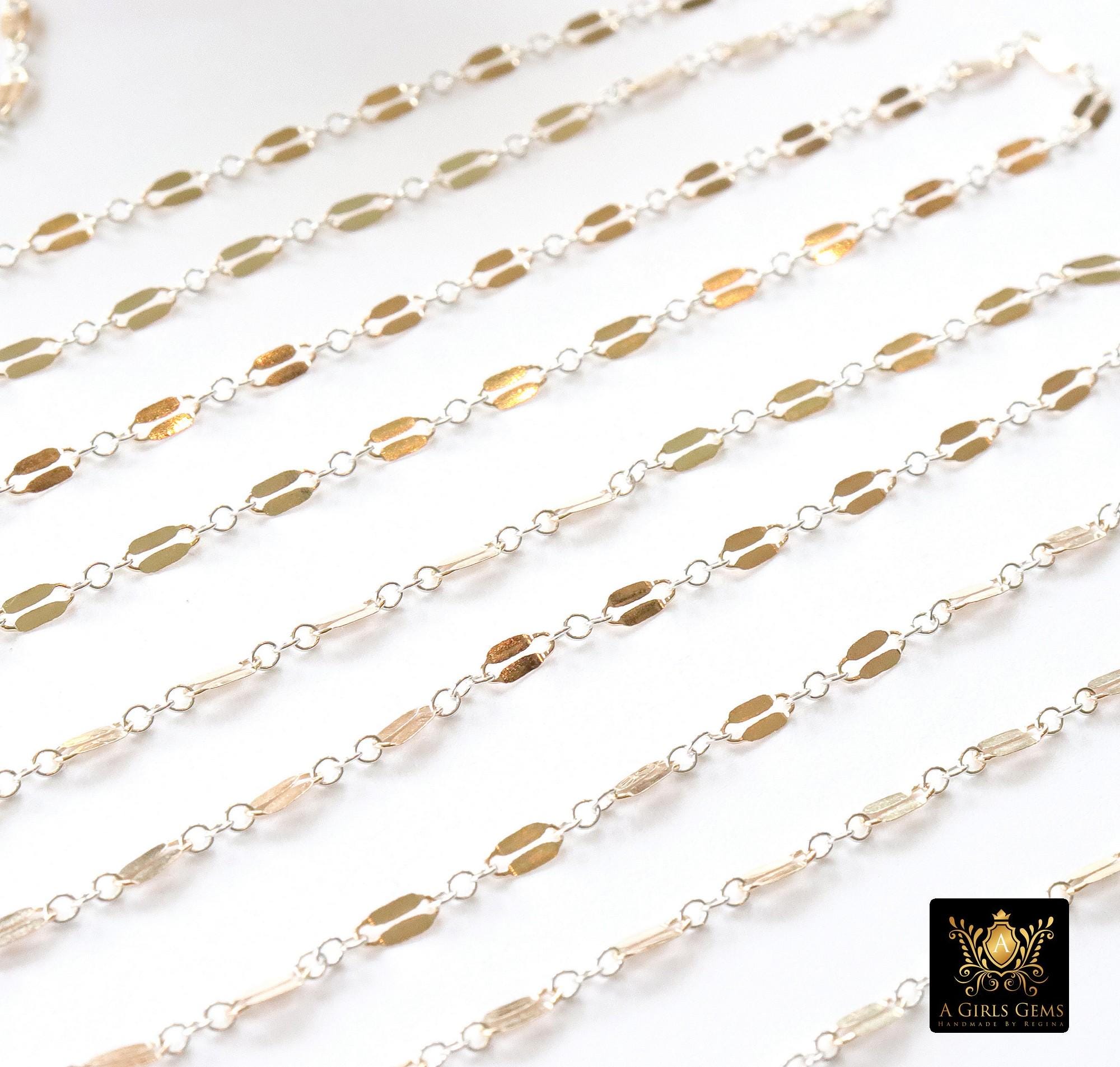 14 K Gold Filled Bar Mixed Metal Chain, 5.1 mm Two Tone 925 Sterling Silver Long and Short CH# 951, 2.3 mm Sequin Chain, By The Foot