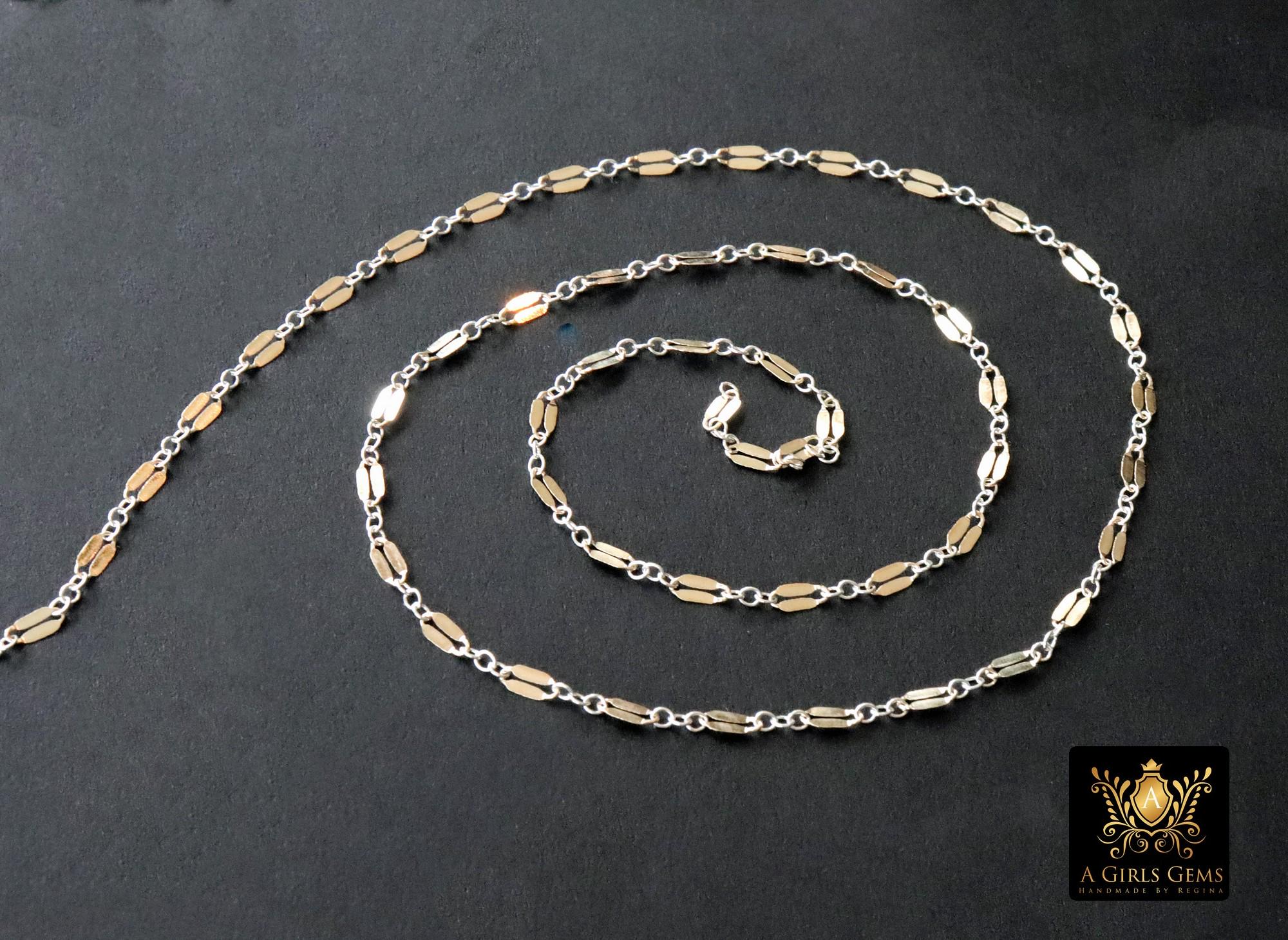 14 K Gold Filled Bar Mixed Metal Chain, 5.1 mm Two Tone 925 Sterling Silver Long and Short CH# 951, 2.3 mm Sequin Chain, By The Foot
