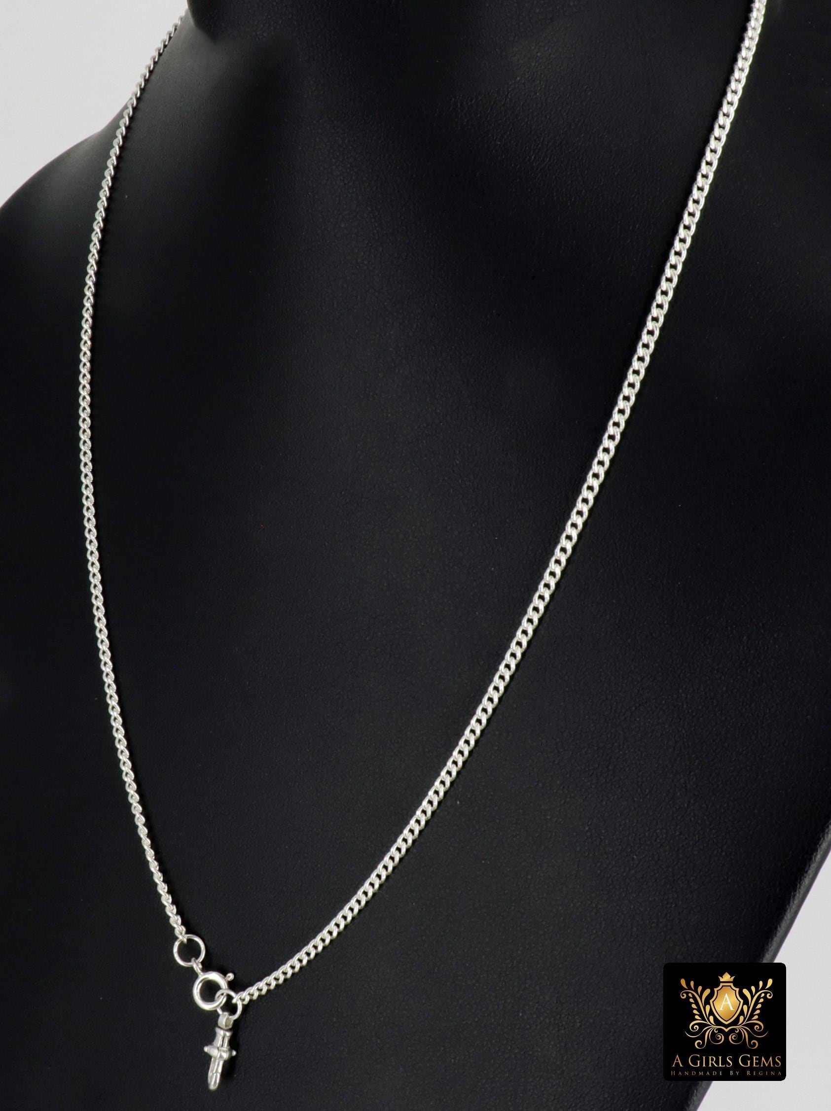 925 Sterling Silver Curb Chain Necklace, 14 K Gold Filled Swivel Fob Choker, Charms Necklace
