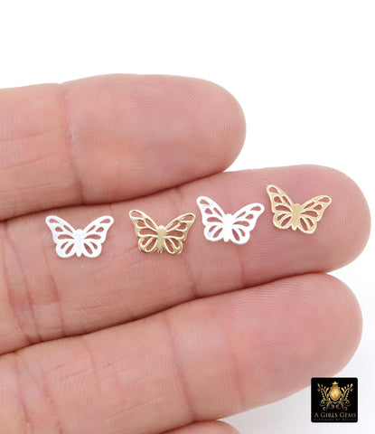 925 Sterling Silver Butterfly Charms, 14 K Gold Filled Minimalist Tiny Charms # 759, Connector Butterflies 7 x 10 mm