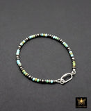 Blue Turquoise Beaded Gemstone Bracelet, 925 Sterling Silver Carabiner Beaded Bracelet, Navajo Pearl Oxidized Handmade Stacking Bracelet