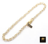 14 K Gold Filled Double Rolo Chain Link Bracelet, 925 Sterling Silver Two Tone Mixed Metal Link Charm Bracelet, Large Lobster, Waterproof