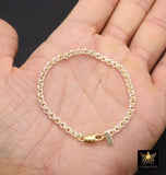 14 K Gold Filled Double Rolo Chain Link Bracelet, 925 Sterling Silver Two Tone Mixed Metal Link Charm Bracelet, Large Lobster