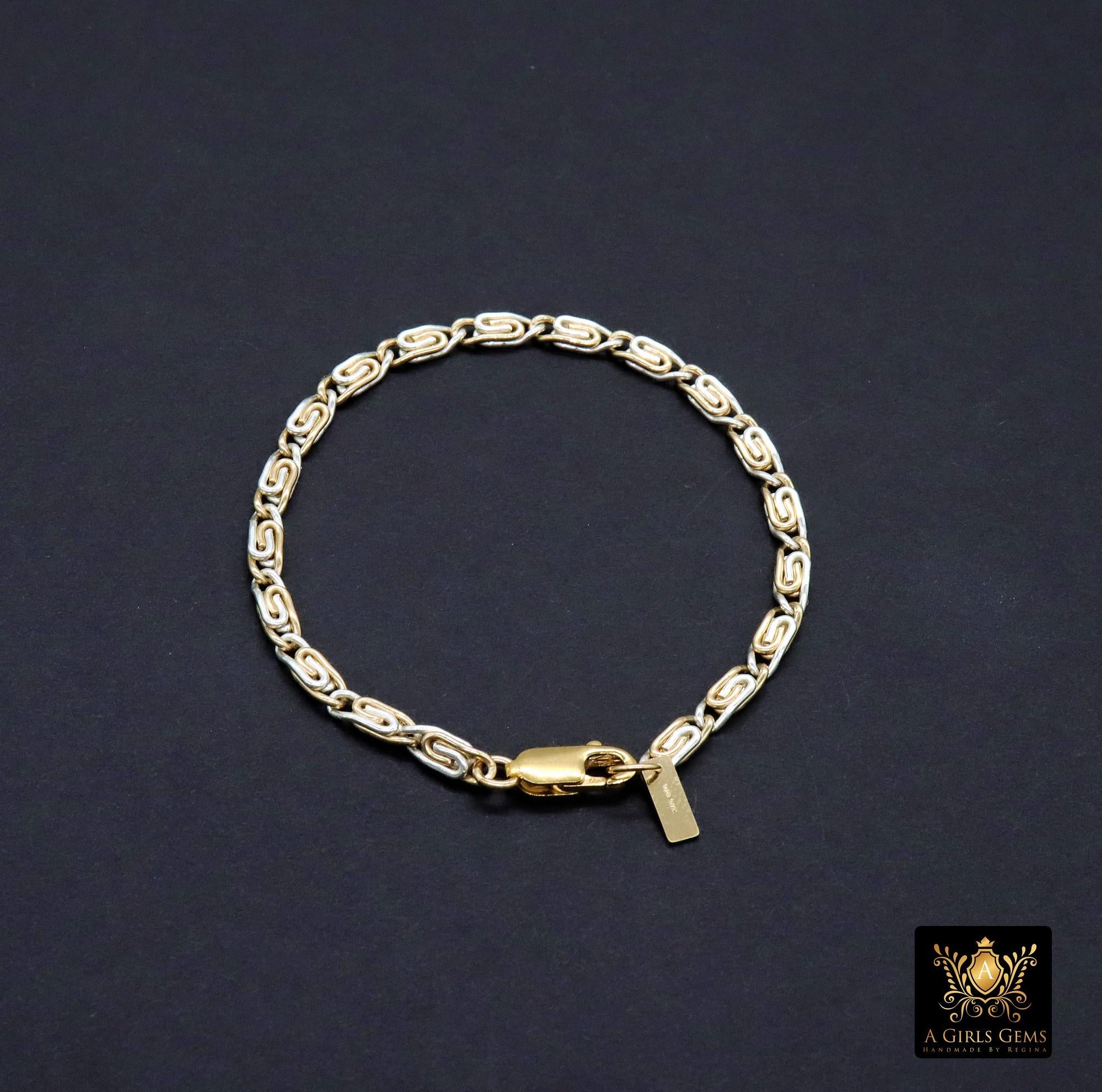 14 K Gold Filled Paperclip Chain Link Bracelet, 925 Sterling Silver Two Tone Mixed Metal Oval Gold Link Bracelet, Large Lobster, Waterproof