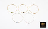 14 K Gold Filled CZ Bracelet, 925 Sterling Silver CZ Birthstone Charm Handmade Bracelets, Beaded Satellite, Paperclip, Bar, Starburst Chains