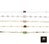 14 K Gold Filled CZ Bracelet, 925 Sterling Silver CZ Birthstone Charm Handmade Bracelets, Beaded Satellite, Paperclip, Bar, Starburst Chains