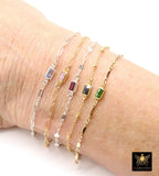 14 K Gold Filled CZ Bracelet, 925 Sterling Silver CZ Birthstone Charm Handmade Bracelets, Beaded Satellite, Paperclip, Bar, Starburst Chains