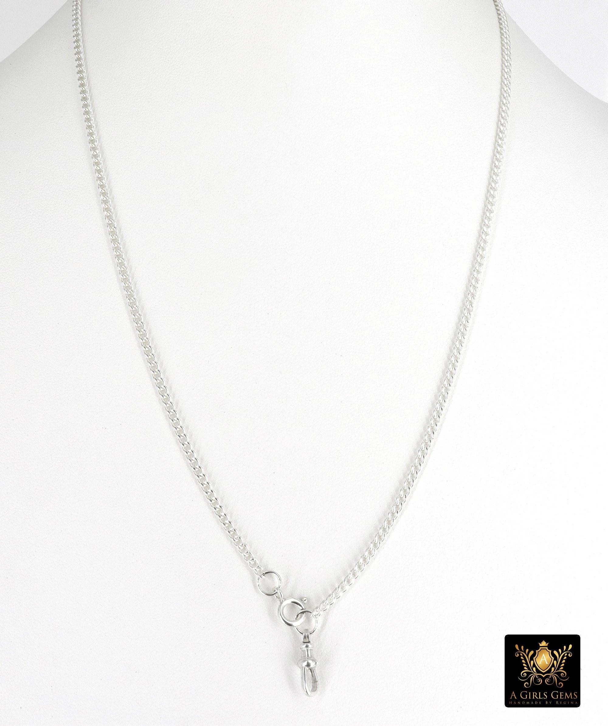 925 Sterling Silver Curb Chain Necklace, 14 K Gold Filled Swivel Fob Choker, Charms Necklace