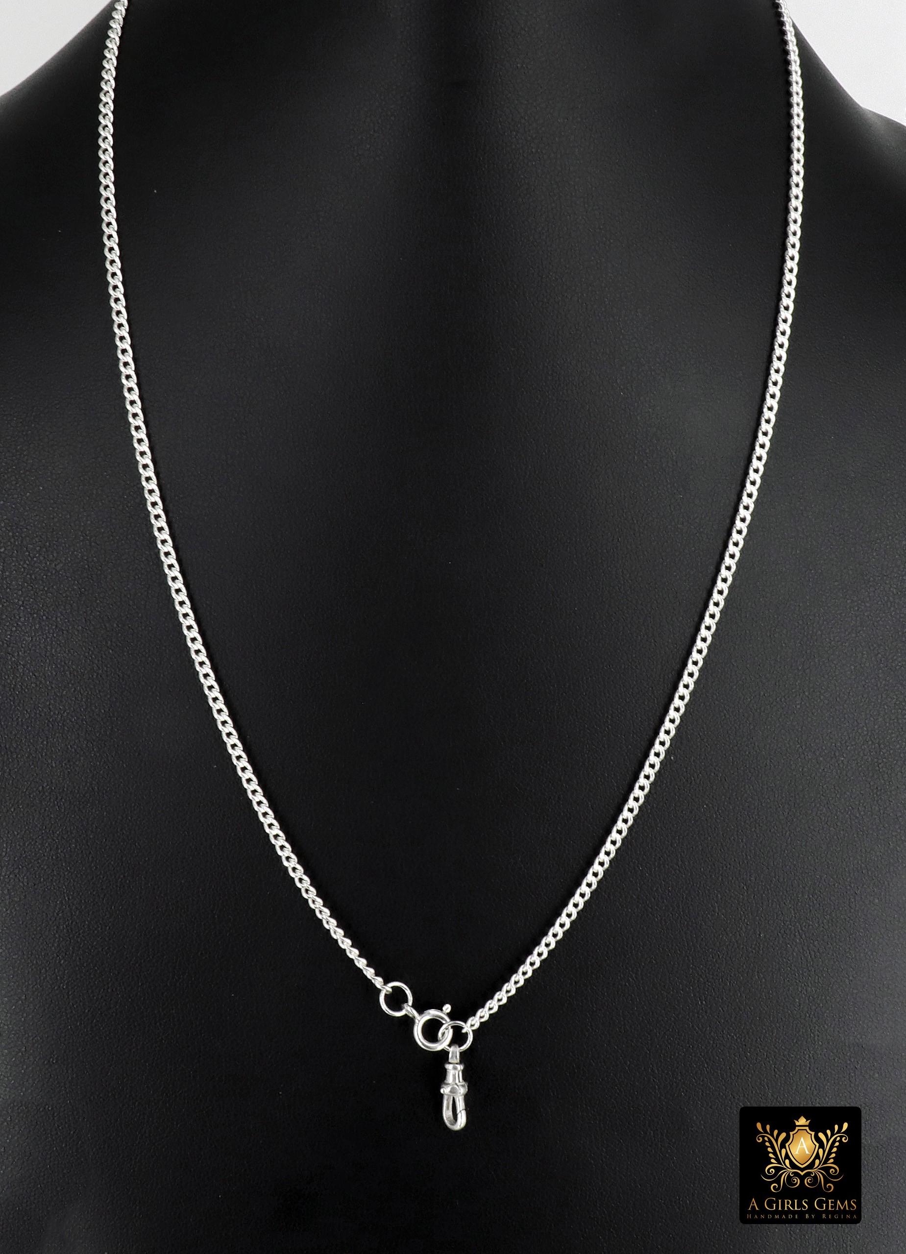 925 Sterling Silver Curb Chain Necklace, 14 K Gold Filled Swivel Fob Choker, Charms Necklace