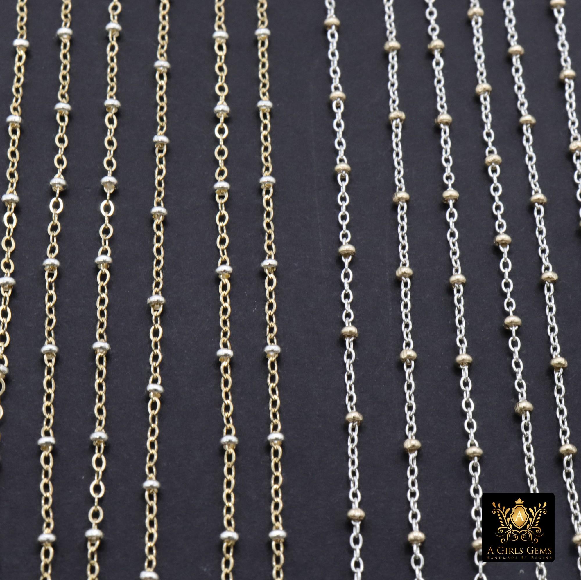 14 K Gold Filled Two Tone Satellite Chains, 925 Sterling Silver Mixed Metal 2.3 mm Rondelle Beads CH# 893, 1.4 mm Cable Chains CH# 898