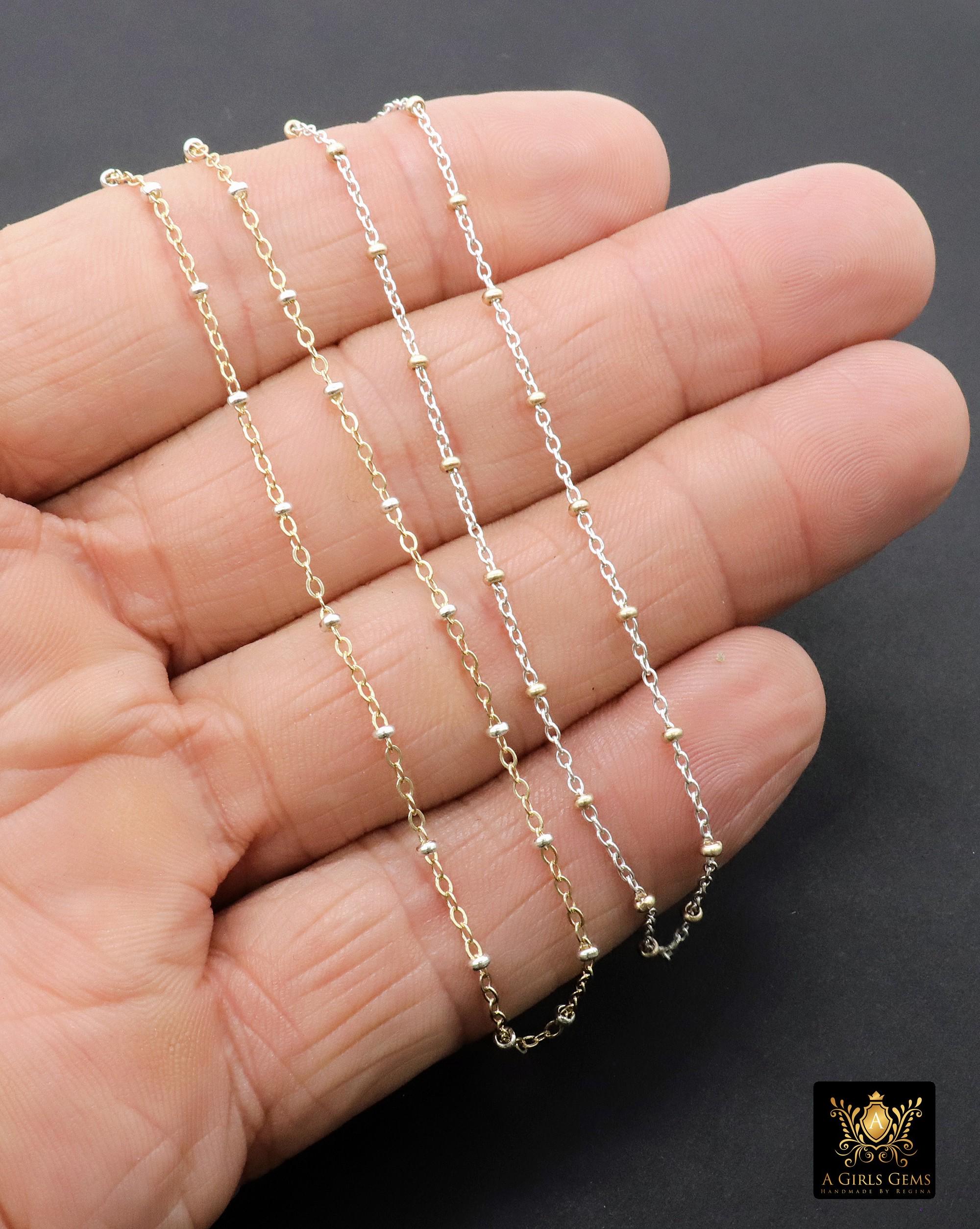 14 K Gold Filled Two Tone Satellite Chains, 925 Sterling Silver Mixed Metal 2.3 mm Rondelle Beads CH# 893, 1.4 mm Cable Chains CH# 898