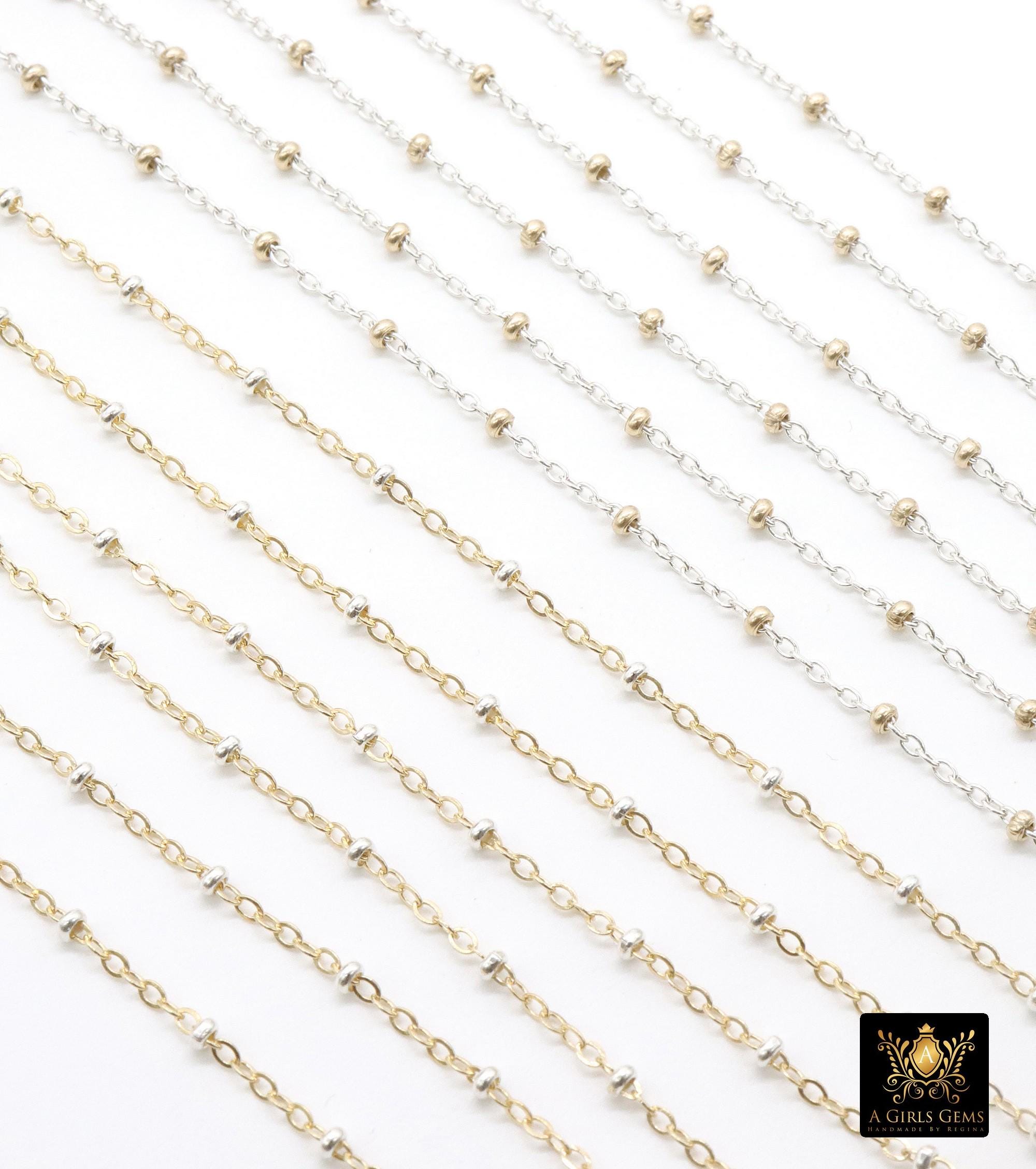 14 K Gold Filled Two Tone Satellite Chains, 925 Sterling Silver Mixed Metal 2.3 mm Rondelle Beads, 1.4 mm Cable Chains