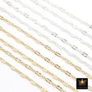 14 K Gold Fill Nugget Bar Chain, 925 Sterling Silver Long Short 2.5 mm Sequin CH# 877, 5.5 mm Hammer Starburst