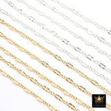 14 K Gold Fill Sequin Bar Chain, 925 Sterling Silver Long Short 2.5 mm Nugget Textured Chain, 5.5 mm Hammer Starburst, Flat Drawn Chains