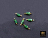 14 K Gold Wire Wrapped Emerald Connectors, 3 Beads Gemstone Faceted Links # 3598, Permanent Jewelry, Natural Green Gemstones