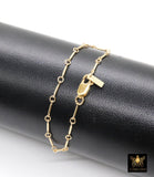 14 K Gold Filled Long Bar Chain Bracelet, Bar and Rolo Chain Links #615, Rectangle Charm Stamped 14/20