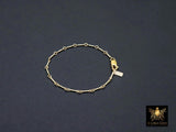 14 K Gold Filled Long Bar Chain Bracelet, Bar and Rolo Chain Links #615, Rectangle Charm Stamped 14/20