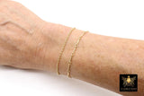 14 K Gold Filled Long Bar Chain Bracelet, Bar and Rolo Chain Links #615, Rectangle Charm Stamped 14/20