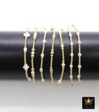 14 K Gold Filled Beaded White Connectors, Long Beaded Grade 5 Pearl and Gemstone Links # 3618, Permanent Jewelry Clover Half Bracelets