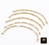 14 K Gold Filled Beaded White Connectors, Long Beaded Grade 5 Pearl and Gemstone Links # 3618, Permanent Jewelry Clover Half Bracelets