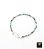 Blue Turquoise Beaded Gemstone Bracelet, 925 Sterling Silver Carabiner Beaded Bracelet, Navajo Pearl Oxidized Handmade Stacking Bracelet
