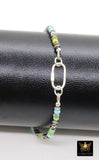 Blue Turquoise Beaded Gemstone Bracelet, 925 Sterling Silver Carabiner Beaded Bracelet, Navajo Pearl Oxidized Handmade Stacking Bracelet