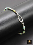 Blue Turquoise Beaded Gemstone Bracelet, 925 Sterling Silver Carabiner Beaded Bracelet, Navajo Pearl Oxidized Handmade Stacking Bracelet