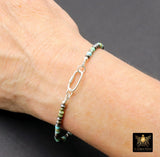 Blue Turquoise Beaded Gemstone Bracelet, 925 Sterling Silver Carabiner Beaded Bracelet, Navajo Pearl Oxidized Handmade Stacking Bracelet