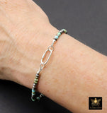 Blue Turquoise Beaded Gemstone Bracelet, 925 Sterling Silver Carabiner Beaded Bracelet, Navajo Pearl Oxidized Handmade Stacking Bracelet
