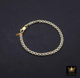 14 K Gold Filled Double Rolo Chain Link Bracelet, 925 Sterling Silver Two Tone Mixed Metal Link Charm Bracelet, Large Lobster