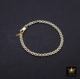 14 K Gold Filled Double Rolo Chain Link Bracelet, 925 Sterling Silver Two Tone Mixed Metal Link Charm Bracelet, Large Lobster, Waterproof