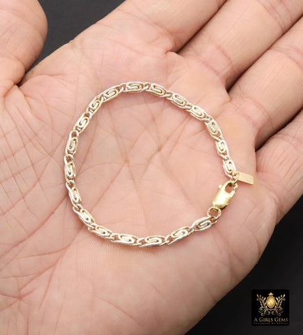 14 K Gold Filled Paperclip Chain Link Bracelet, 925 Sterling Silver Two Tone Mixed Metal Oval Gold Link Bracelet, Large Lobster, Waterproof