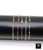 14 K Gold Filled CZ Bracelet, 925 Sterling Silver CZ Birthstone Charm Handmade Bracelets, Beaded Satellite, Paperclip, Bar, Starburst Chains