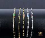 14 K Gold Filled CZ Bracelet, 925 Sterling Silver CZ Birthstone Charm Handmade Bracelets, Beaded Satellite, Paperclip, Bar, Starburst Chains