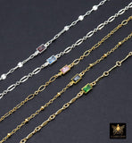 14 K Gold Filled CZ Bracelet, 925 Sterling Silver CZ Birthstone Charm Handmade Bracelets, Beaded Satellite, Paperclip, Bar, Starburst Chains
