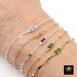 14 K Gold Filled CZ Bracelet, 925 Sterling Silver CZ Birthstone Charm Handmade Bracelets, Beaded Satellite, Paperclip, Bar, Starburst Chains