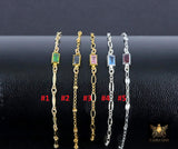 14 K Gold Filled CZ Bracelet, 925 Sterling Silver CZ Birthstone Charm Handmade Bracelets, Beaded Satellite, Paperclip, Bar, Starburst Chains