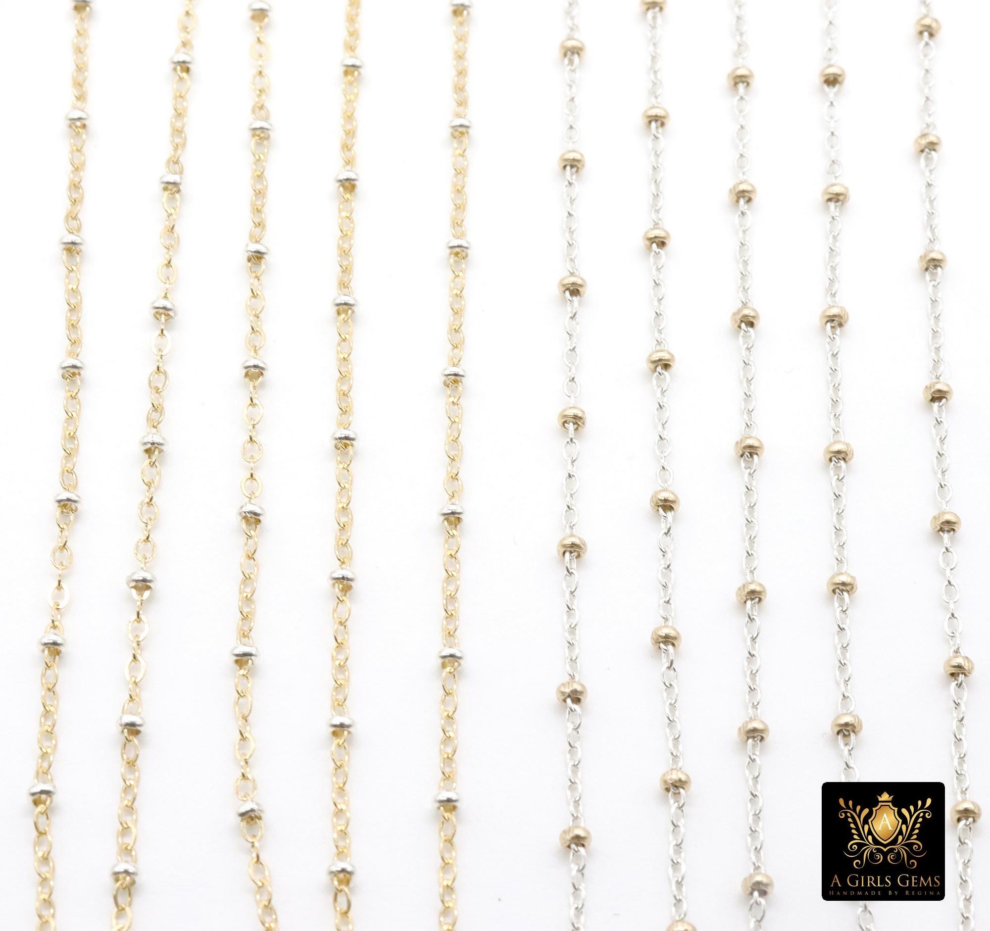 14 K Gold Filled Two Tone Satellite Chains, 925 Sterling Silver Mixed Metal 2.3 mm Rondelle Beads CH# 893, 1.4 mm Cable Chains CH# 898