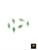 14 K Gold Wire Wrapped Emerald Connectors, 3 Beads Gemstone Faceted Links # 3598, Permanent Jewelry, Natural Green Gemstones